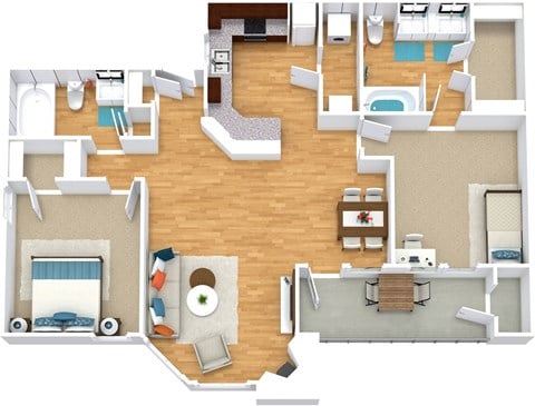 Floor plan for 2 beds, 2 baths, 1054 sqft